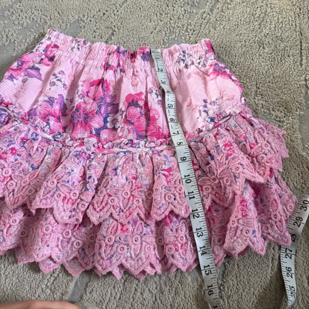 LoveShackFancy Cairo mini skirt pink purple floral tiered ruffled embroidered XS - Picture 10 of 12